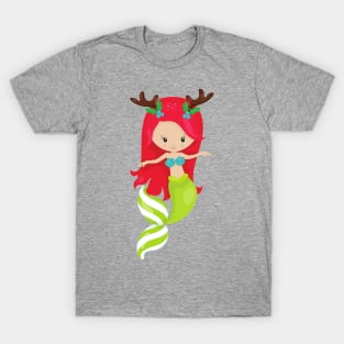 Christmas Mermaid, Antlers, Mistletoe, Xmas T-Shirt
